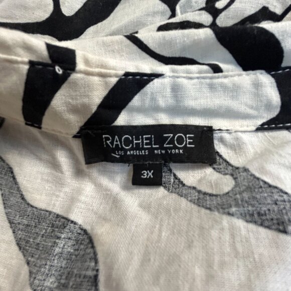 Rachel Zoe Womens White Black Printed Linen Blend Button Down Shirt Plus Size 3X - Picture 3 of 8